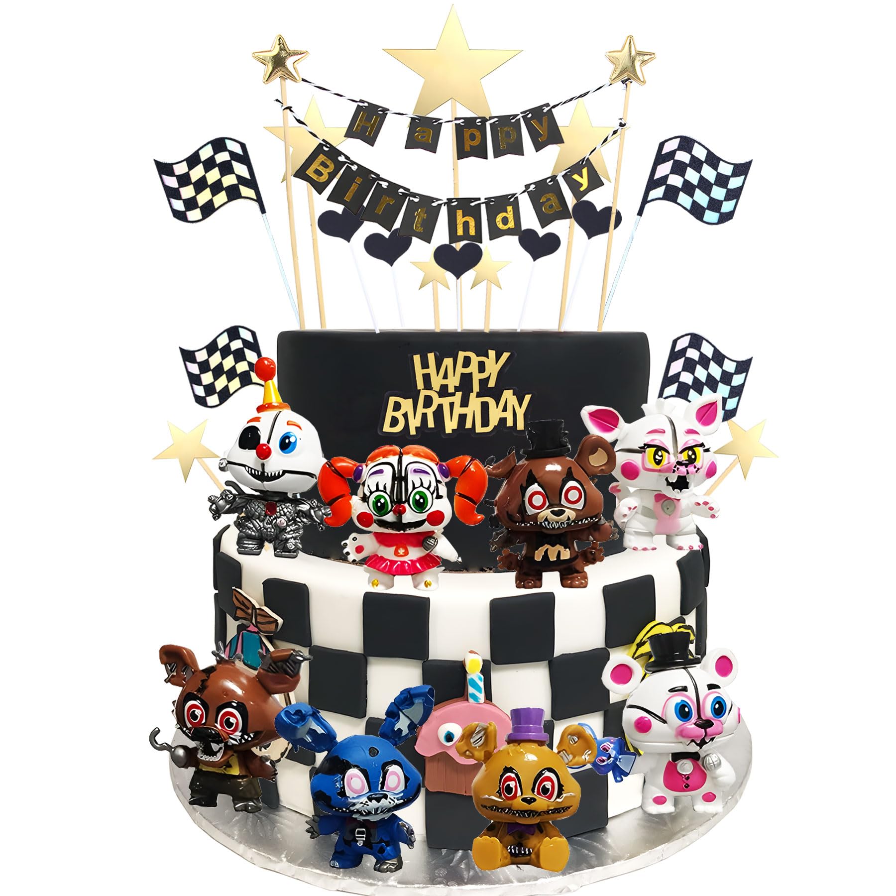 Monsles 26Pcs 5 Nights Cake Topper Set Five Nights Fredys Party Supplies Freddy Chica Bonnie Birthday Decorations Party Favors Halloween Decor