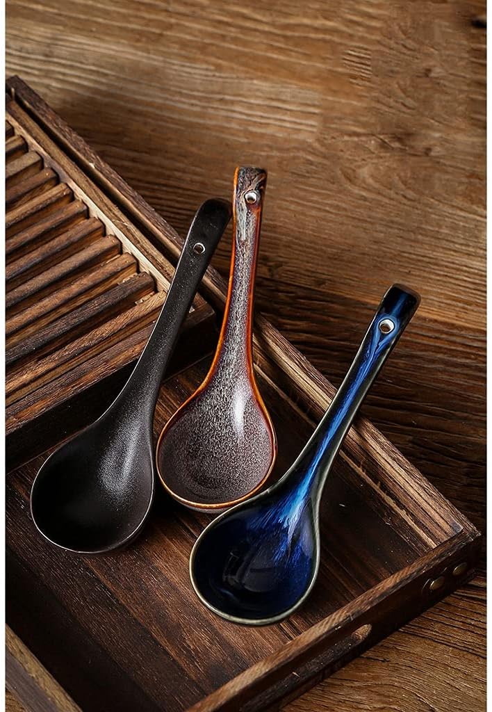 Tea spoons Large Soup Spoon Ceramic Spoon Long-handled Spoon Under Glaze Cake Dessert Spoon Suitable for Home Use Two-piece Ice tea spoons (Color : Green)