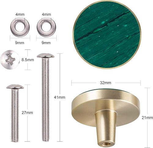 Miniatura 3 de Rockcloud Perillas redondas de piedra de malaquita para cajón, manijas de tocador, puerta de armario, pomo de cocina con tornillos, muebles