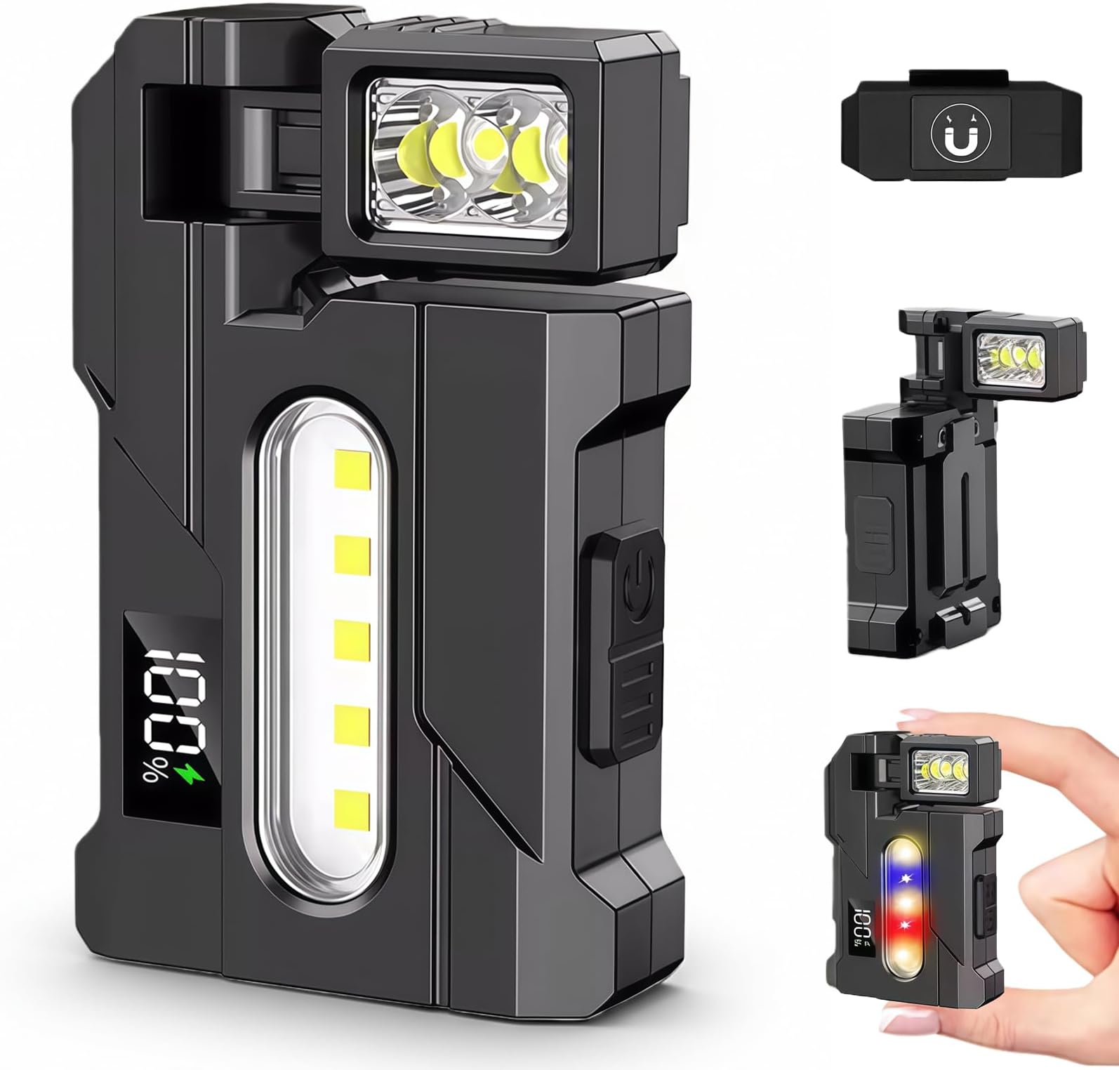 Shelprojsu EDC Flashlight Rechargeable, Mini EDC Flashlight with 270° Rotable Lamp Head, 500 Lumens Super Bright Portable Flat Pocket Flashlights, Emergency Magnetic Keychain Work Light (1Pcs)