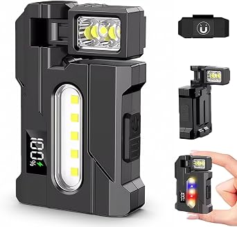 Shelprojsu EDC Flashlight Rechargeable, Mini EDC Flashlight with 270 Rotable Lamp Head, 500 Lumens Super Bright Portable Flat Pocket Flashlights, Emergency Magnetic Keychain Work Light 1Pcs