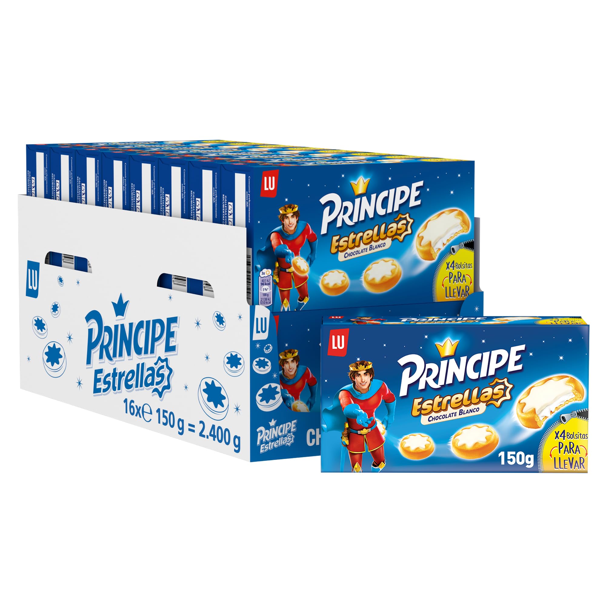 Príncipe Estrellas Galletas Rellenas de Crema con Leche Pack 16x150g