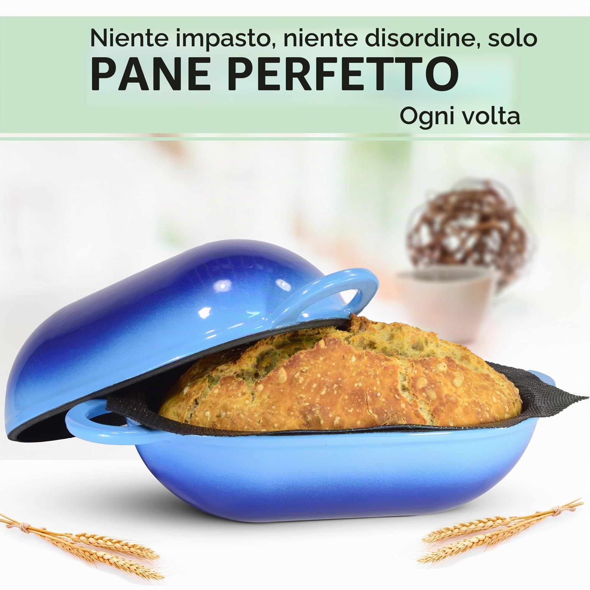 LoafNest Il kit per pane artigianale più semplice del mondo, forno olandese in ghisa [sfumato blu] e rivestimento in silicone perforato antiaderente