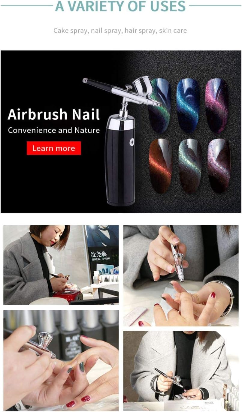 I.E.E. Rechargeable Portable Makeup Airbrush Set with Mini Air Compressor Ink Cup Spray Pen for Tattoo Nail Art Face Paint Cake Decoration Coloring Model (White + Golden)