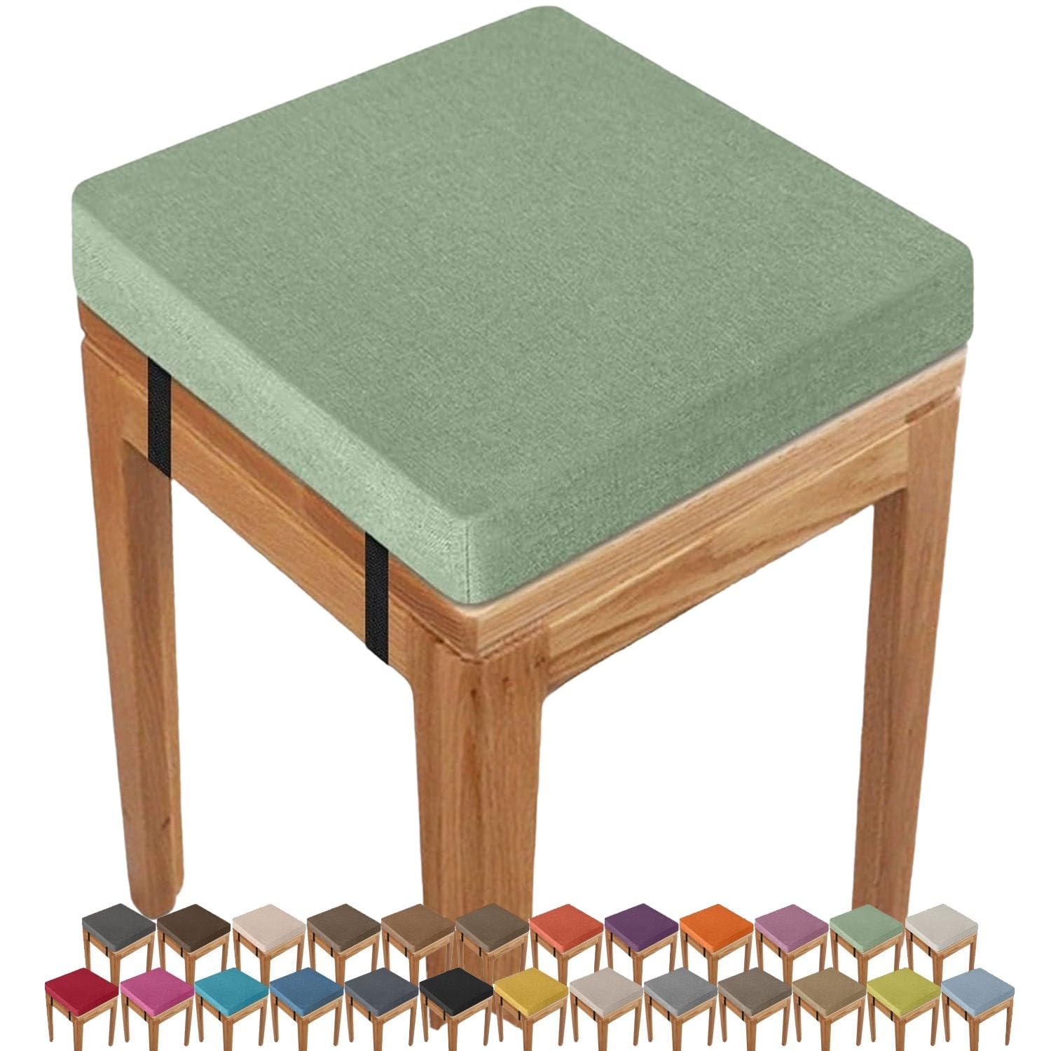 45D Foam Square Seat Cushion Indoor/Outdoor 3/5/8cm thick,30/33/35/40/45/50cm Anti-slip Buckle Stool Cushion, Dining Chair Pad with Removable Cover for Kitchen Bar Chairs(Light green,38X38x5CM)