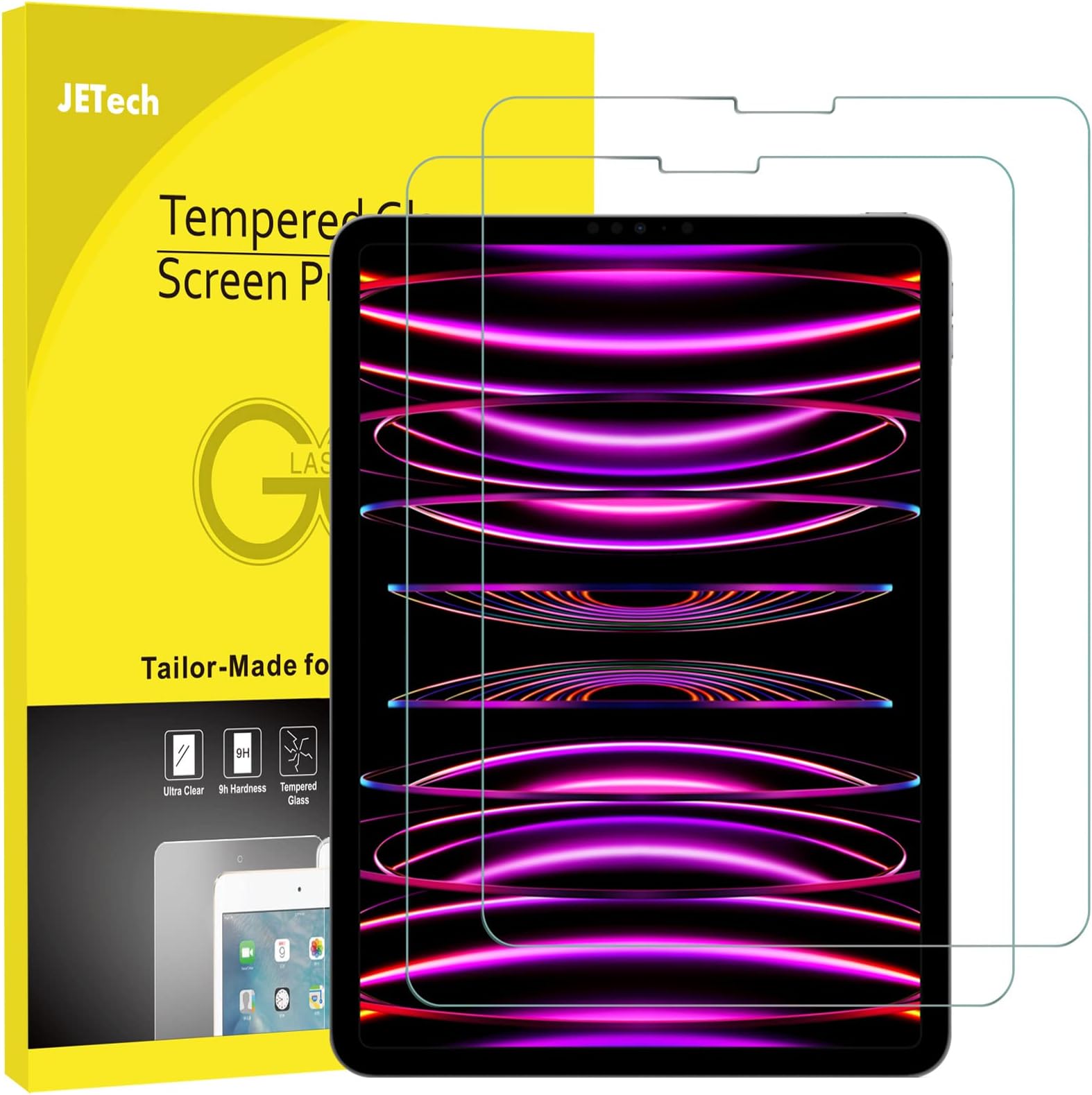 JETech Screen Protector for iPad Pro 11-Inch (2022/2021/2020/2018 Model), iPad Air 5/4 2022/2020 10.9-Inch, Face ID Compatible, Tempered Glass Film, 2-Pack