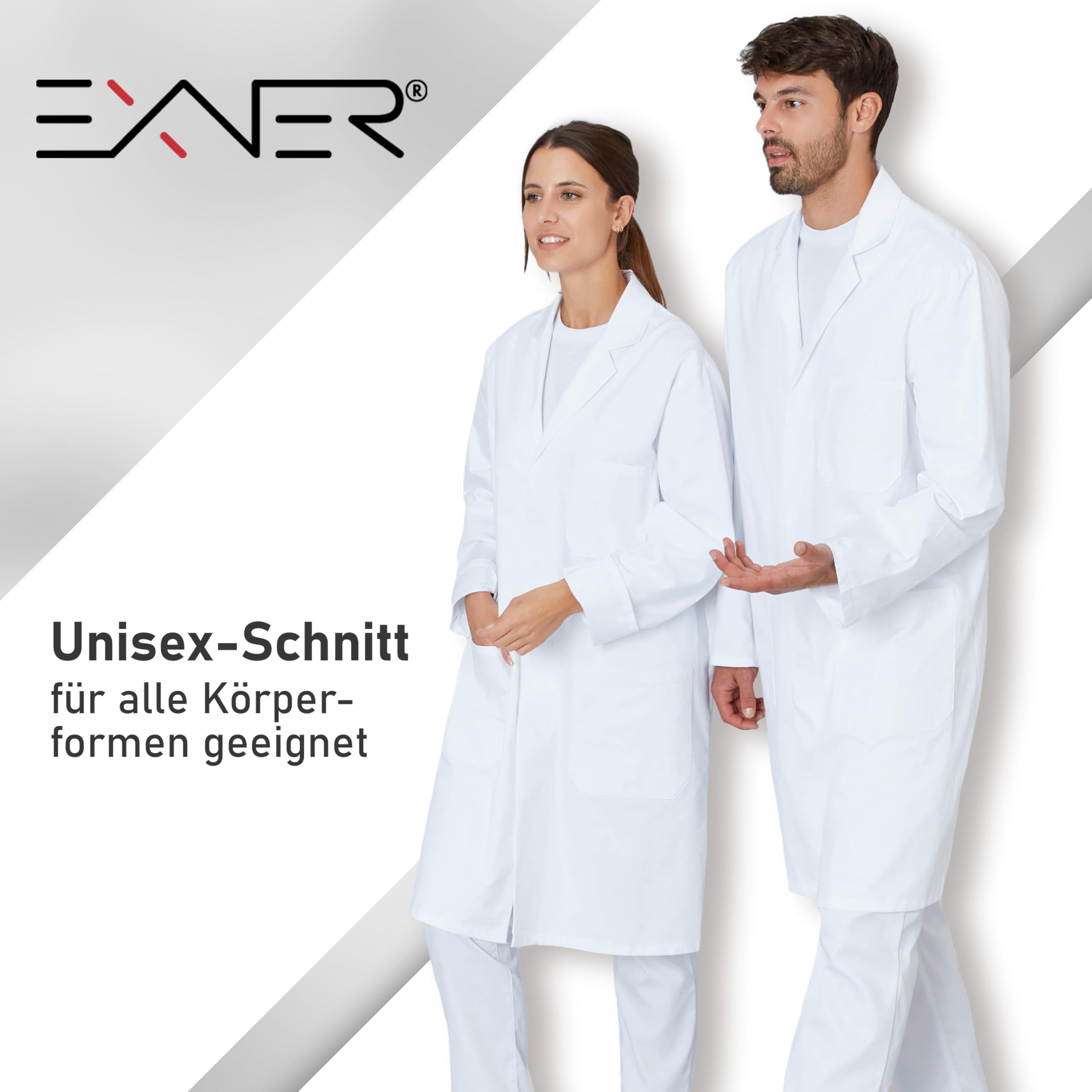 Exner Manteau de médecin, blouse de laboratoire, manteau de travail, médical, pharmacie, médecin, femme, homme, unisexe, couleur blanche, disponible en coton ou tissu mélangé de XS à 5XL, Blanc.,