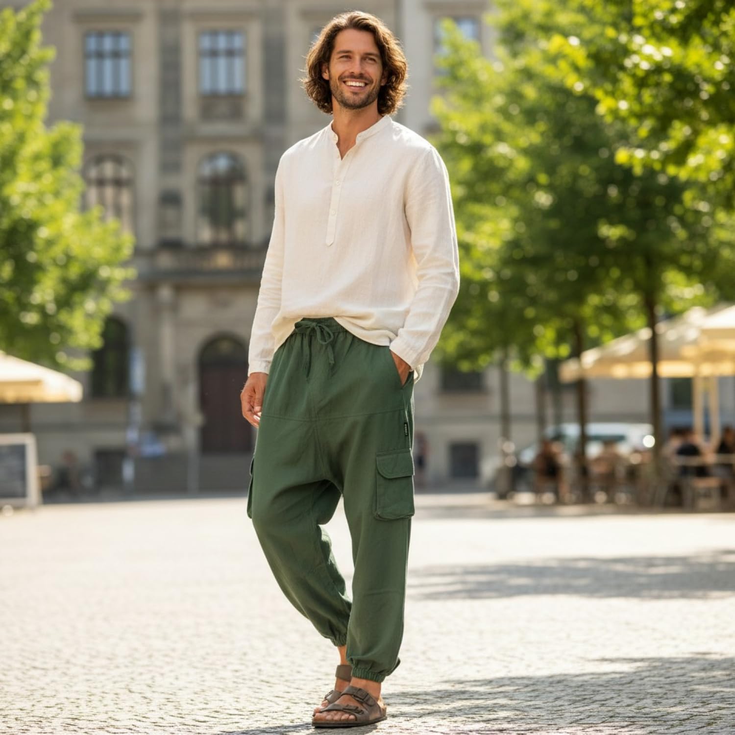 Guru-Shop, Pantaloni Goa, Pantaloni da Yoga da Uomo, Comodi Pantaloni Casual, Cotone, Pantaloni