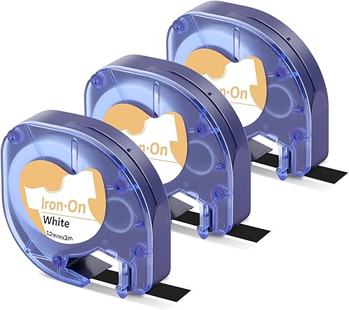 Label KINGDOM Etiqueta compatible con DYMO LetraTag 18771 - Cinta adhesiva termoadhesiva para ropa, etiqueta de ropa negra sobre blanca de 12