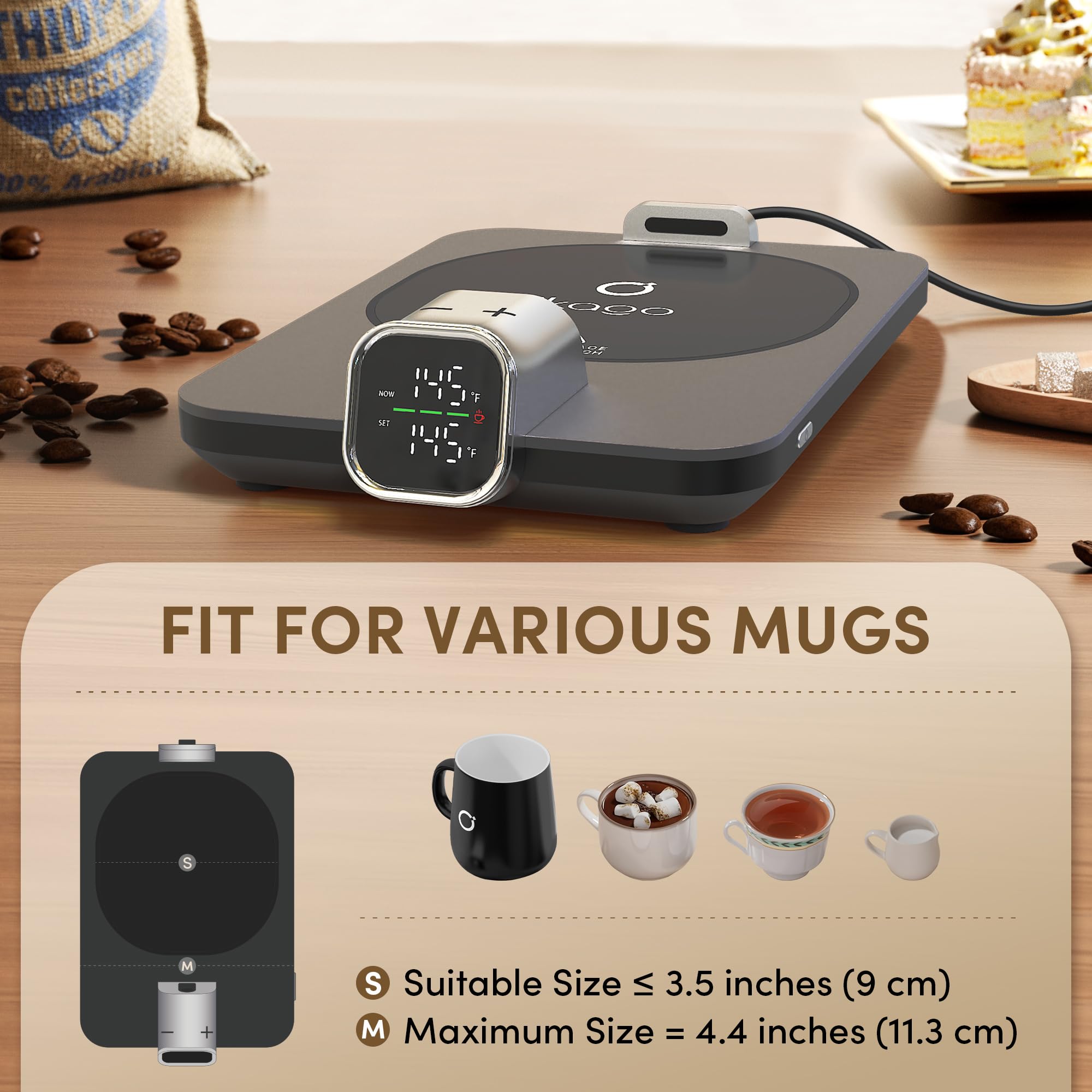 Calentador de tazas de café para escritorio, control preciso de temperatura de -17.2 °C con pantalla en tiempo real, calentador inteligente de tazas con apagado automático y detección de tazas, regalo