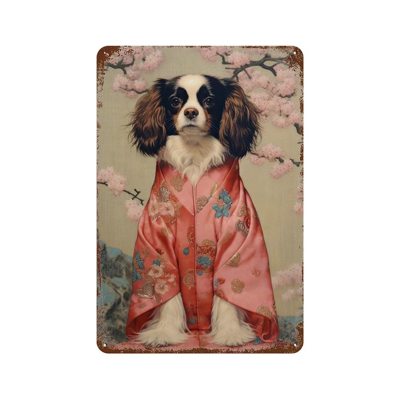 Cavalier Dog Geisha Weathered Tin Sign 11.8"x7.9", Farmhouse Wall Decor for Garage, Pub Or Kitchen