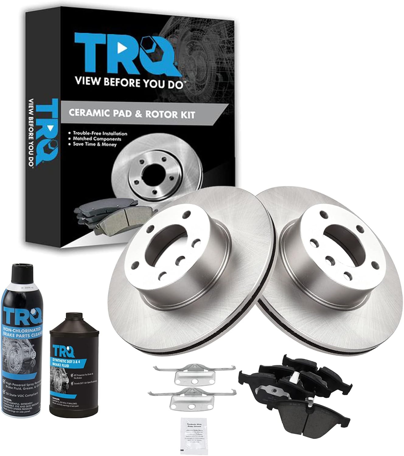TRQ Front Brake Pad & Rotor Kit Brake Chemical Kit Brake Pads Brake Rotor Ceramic Compatible with 2007-2013 BMW 328i 2009-2013 328i xDrive 2007-2008 328xi 2013-2015 X1