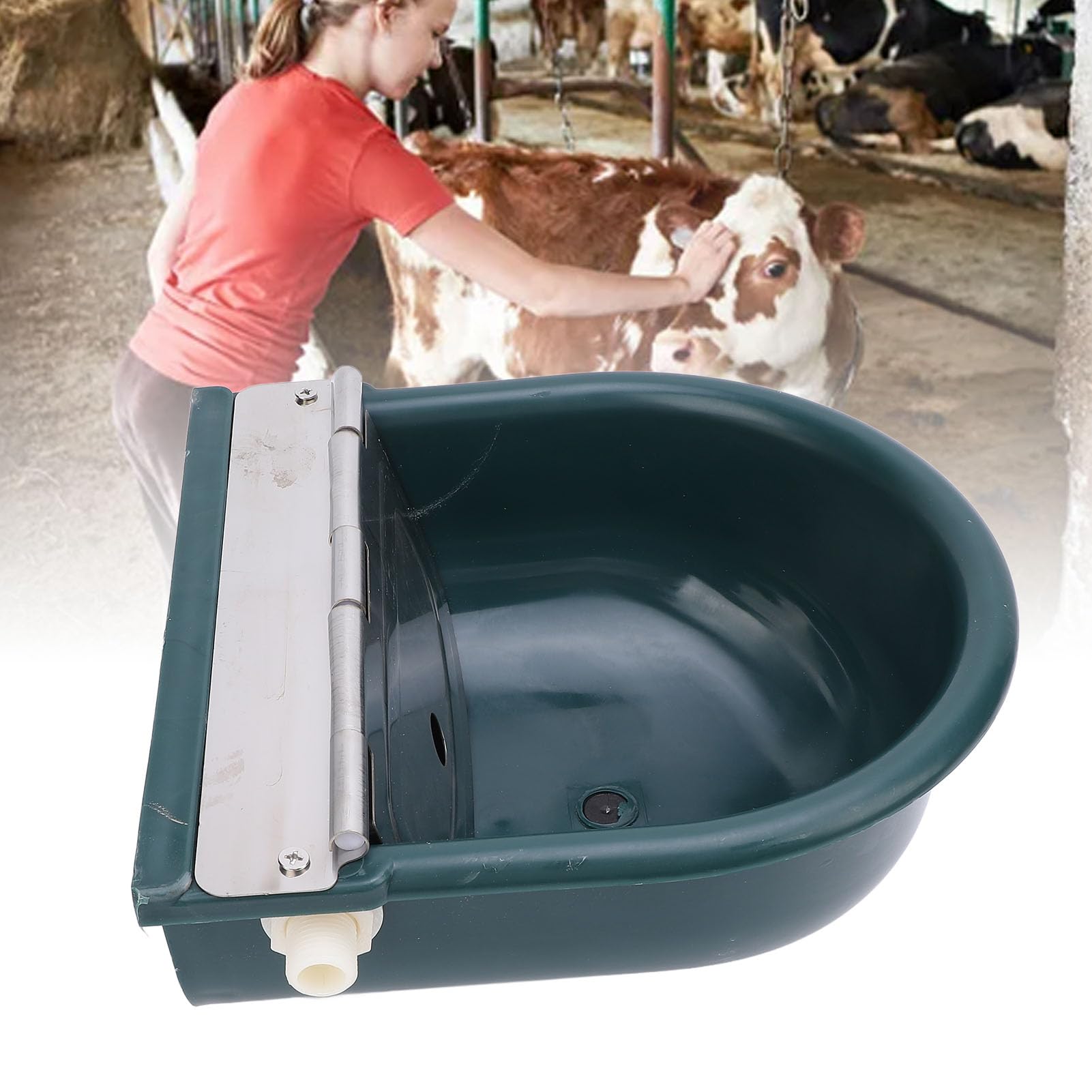 SIXRUN Ciotola Automatica per Acqua Potabile per Animali, Abbeveratoio in Acciaio Inossidabile ABS per Bestiame di Mucca, Capra, Cavallo, Forniture per Animali Domestici, Distributore (verde scuro)