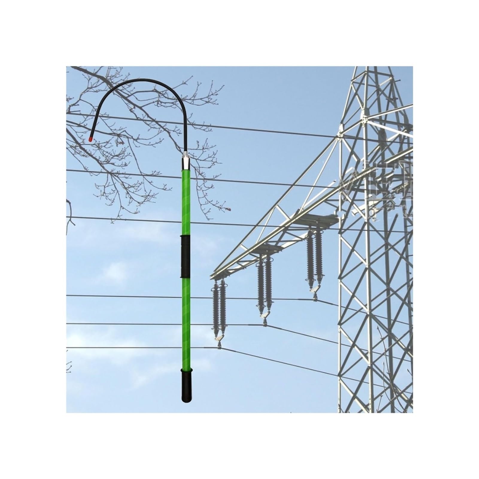 High-Voltage Rescue Hook With 3, 5, 6, 10 Foot Long Epoxy-Insulated Pole, Insulated Rescue Hook 10 Kv 35 Kv 110 Kv For Electric Shock Protection, Electric Vehicles, Elect,Green-1M/39.4IN/3.3FT
