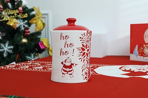 Miniatura 4 de Stephanie Imports Ho Ho Ho! Tarro de galletas de cerámica con temática navideña para vacaciones de invierno