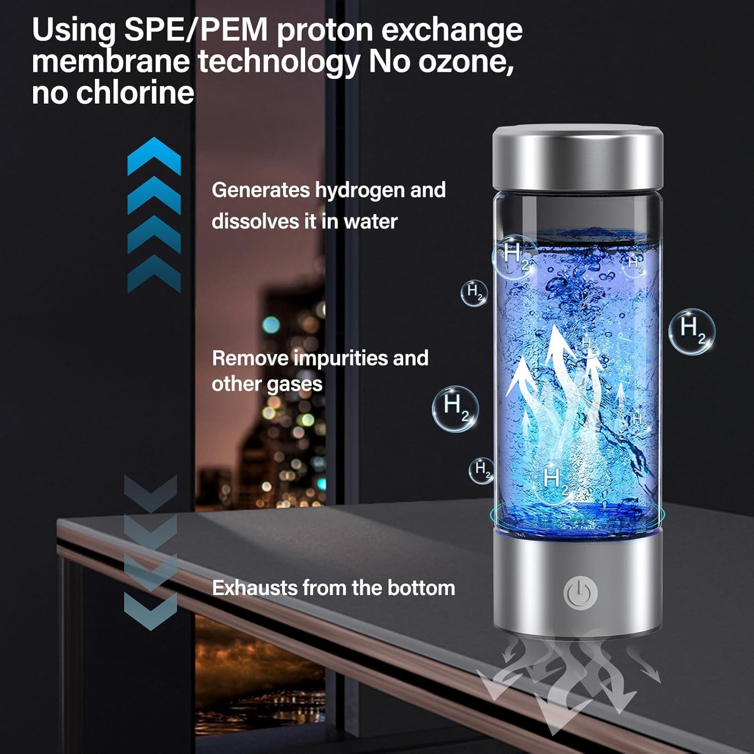 14 oz Portable Hydrogen Water Bottle Generator with PEM-SPE Technology, USB Rechargeable Hydrogen Water Ionizer Cup, Produces up to 3000 ppb Hydrogen in 3 Minutes for Home, Gym, Office & Travel