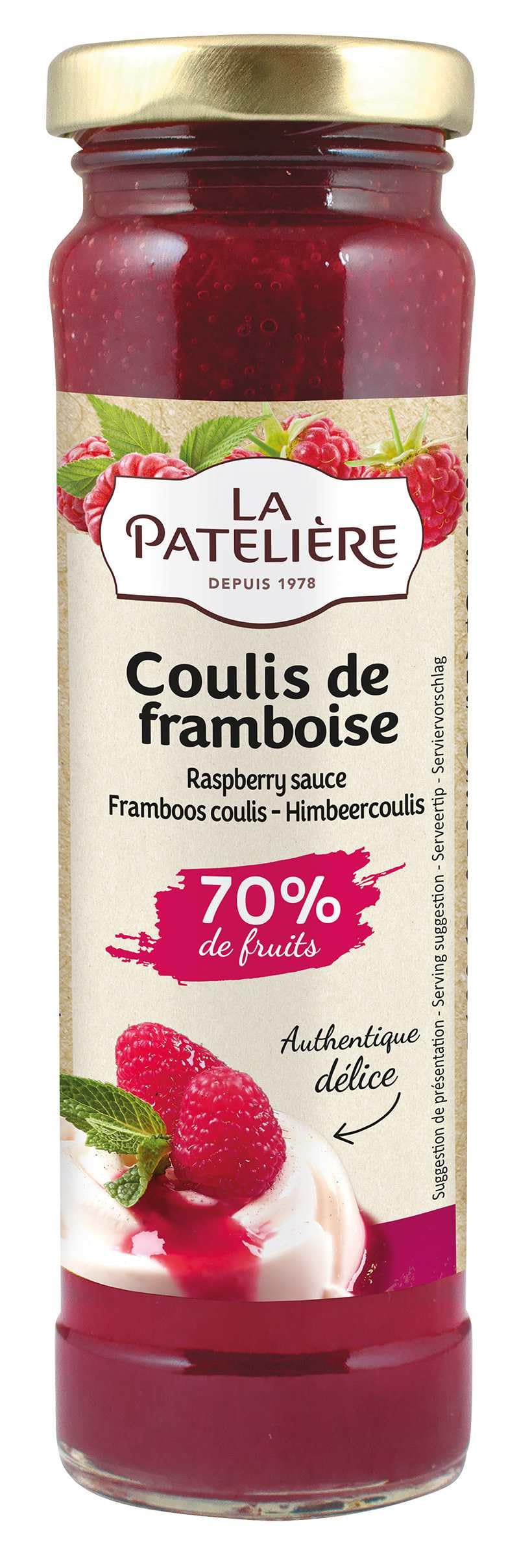 LA PATELIÈRE - Coulis de Framboise - Pour Agrémenter Tout Type de Dessert - 70% de Fruits - 100% Naturel - Sans Colorant et Sans Additif - Fabriqué en France - 165 g lot de 3