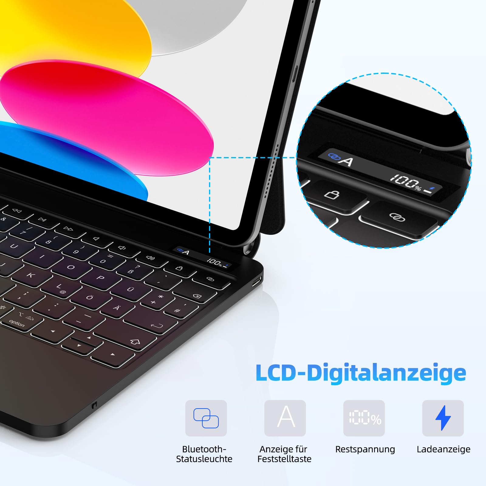 Bettdow Tastatur Hülle für iPad A16 11.Generation 2025/ iPad 10.Generation 10.9" 2022, Magnetisches Design mit Trackpad, Unabhängige Funktionstasten,Deutsch QWERTZ-Layout Beleuchtete Tastatur, Schwarz