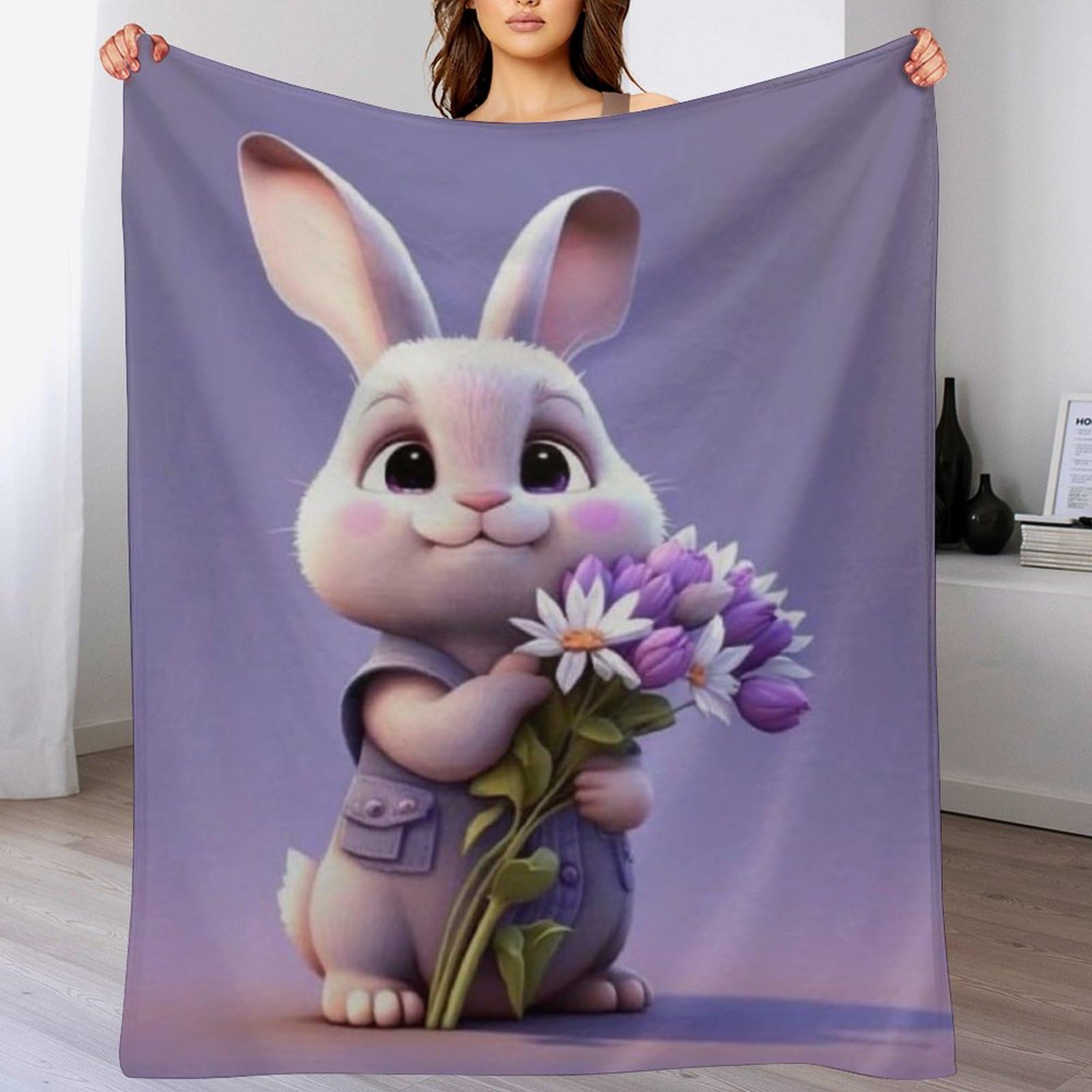 Couverture polaire lapin pour un canapé cocooning et des nuits douces en flanelle 150x200