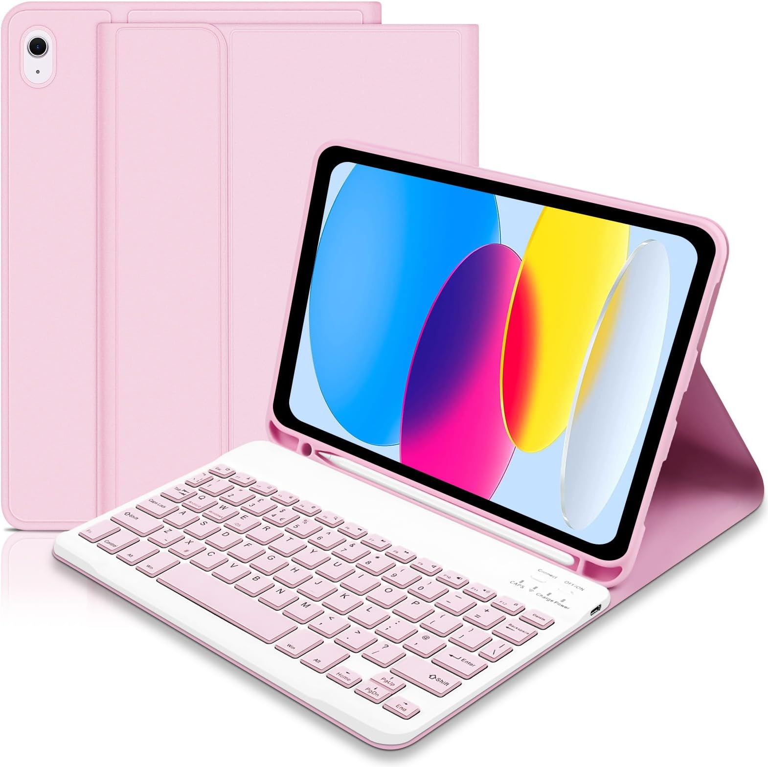 Keyboard Case for iPad A16 11th Generation 2025 and 10th Generation 2022 (11/10.9 inch), Detachable Bluetooth Keyboard Cover with Pencil Holder for iPad 11/10 Gen, Pink