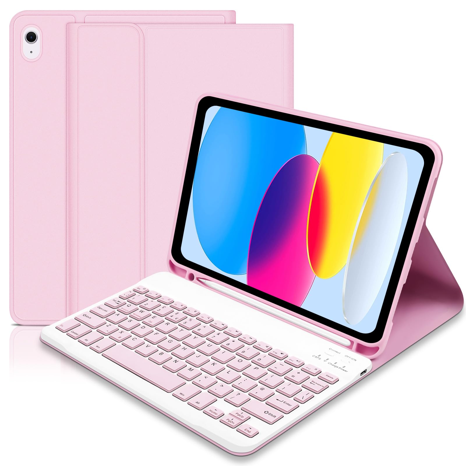 Case with Keyboard for iPad 11th Generation A16 11 inch 2025, UK layout Keyboard Case for ipad 10th Gen 2022, Slim Case with Detachable Bluetooth Keyboard and Pencil Holde for iPad 11/10 Gen, Pink