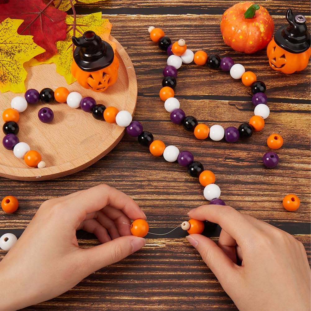 SOFPLATE 125Pcs Halloween Wooden Beads Pumpkin Wood Beads Garland Craft Round Loose Bead Ornaments for jewellery Making Bead Assortments DIY Necklace Bracelets Crafts Party Home Supplies Decoration - Image 3