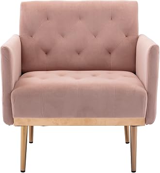 Velvet Tufted Rose Golden feet Accent Chair,Single Sofa Pink