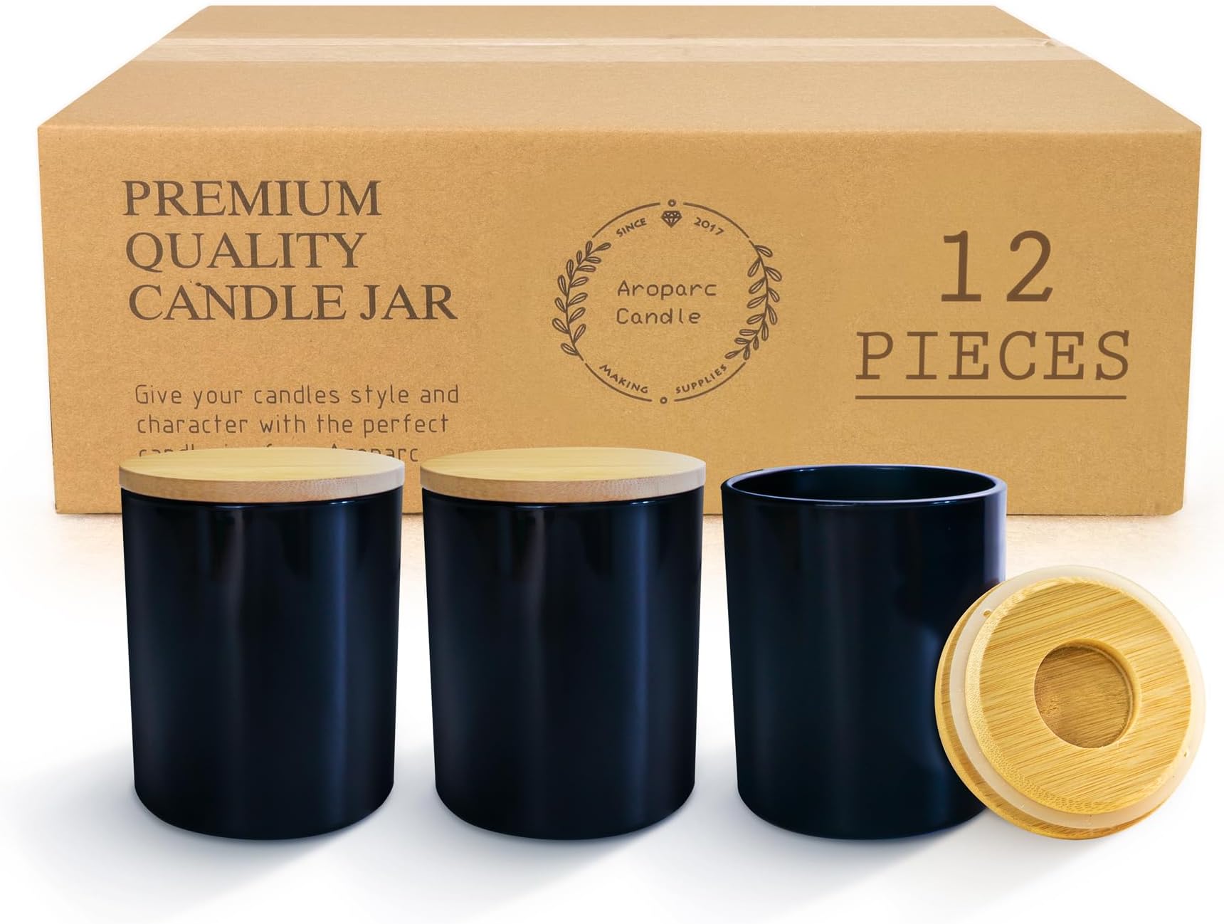 Aroparc 12 Pack 10oz Black Candle Jars with Lids, Bulk Candle Container Tumbler Jar for Candle Making Candle Tins Candle Making Supplies - Gloss Black