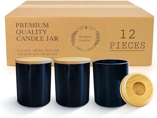 Aroparc Paquete de 12 tarros de vela negros de 10 onzas con tapas contenedor de vela a granel para hacer velas latas de velas suministros de