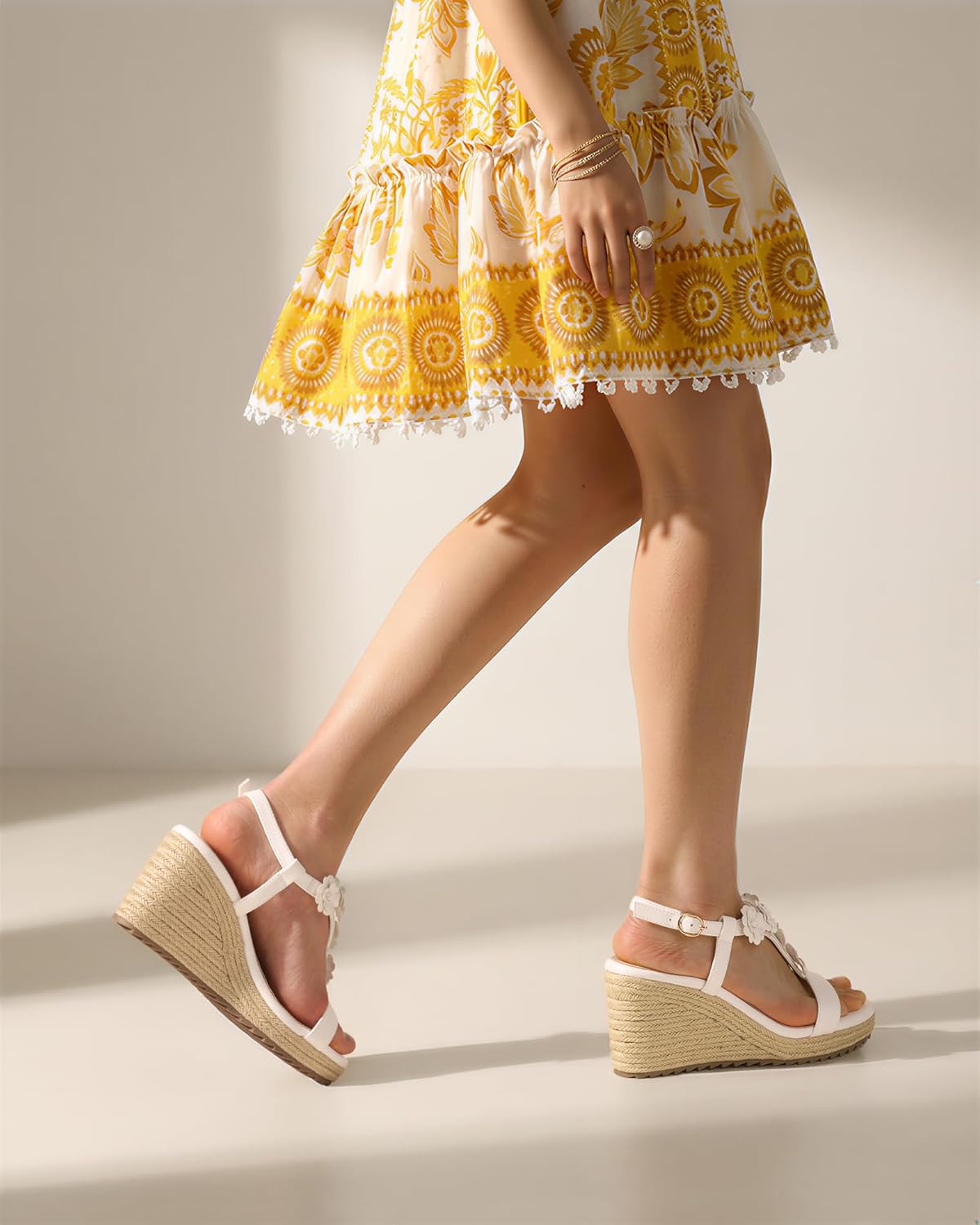 Ankis Wedge Sandals for Women, Espadrille Womens Wedge Sandals Comfortable Open Toe Flower T Strap High Heel Wedges for Women Dressy Summer -3.4Inch - Image 5