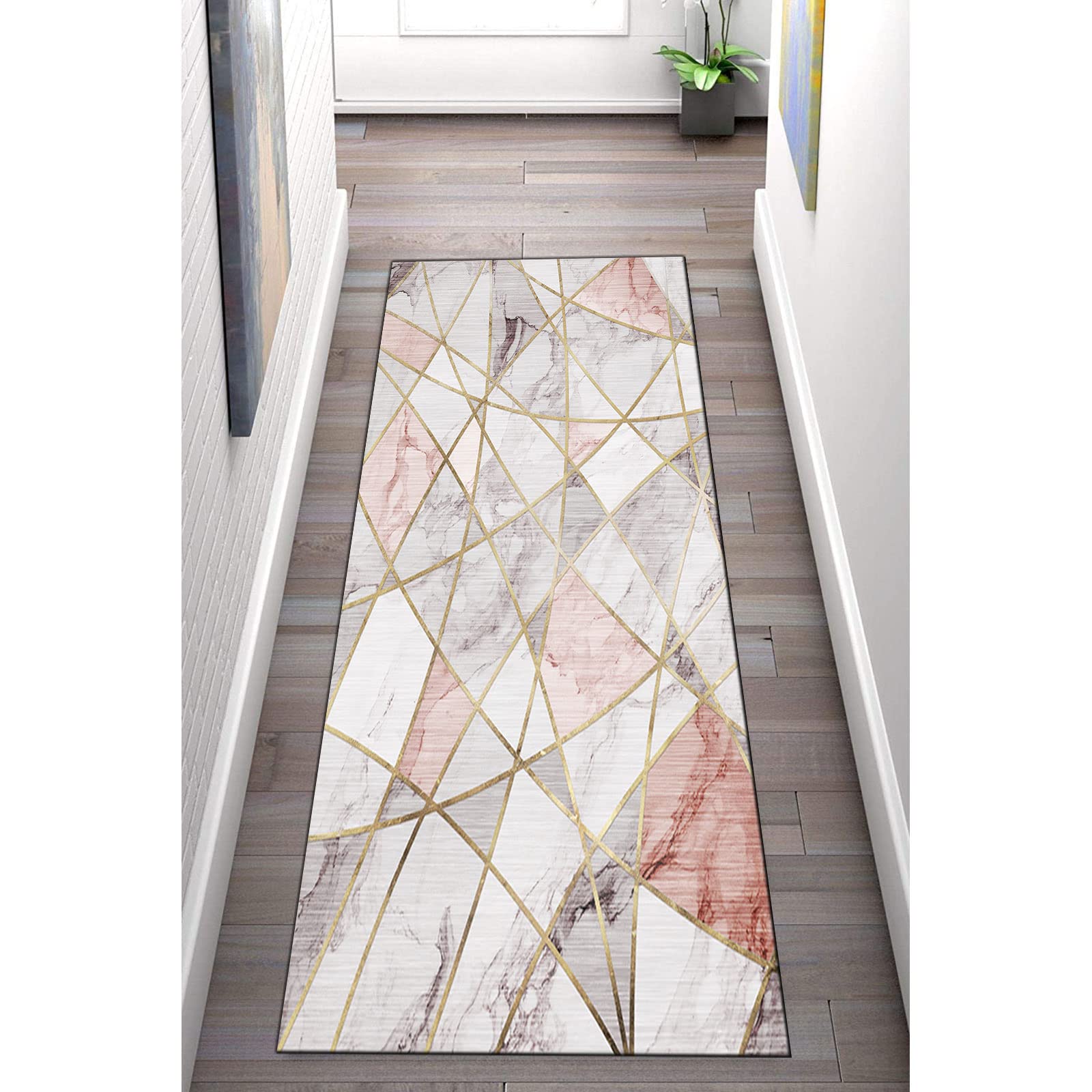 Alfombra pasillo antideslizante con diseño de mármol moderno de 60x200 cm para cocinas elegantes