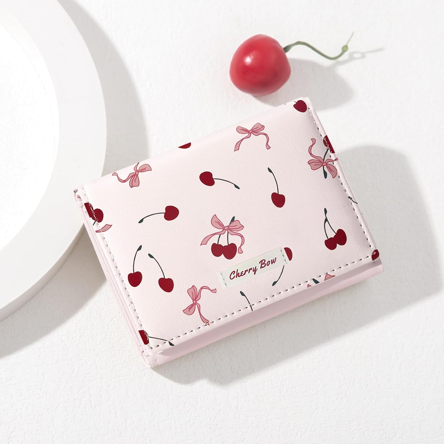 Sunwel Fashion Girls Cute Cherry Print Coquette Bow Wallet Small Wallet Card Holder ID Window for Women (PINK) - Image 7