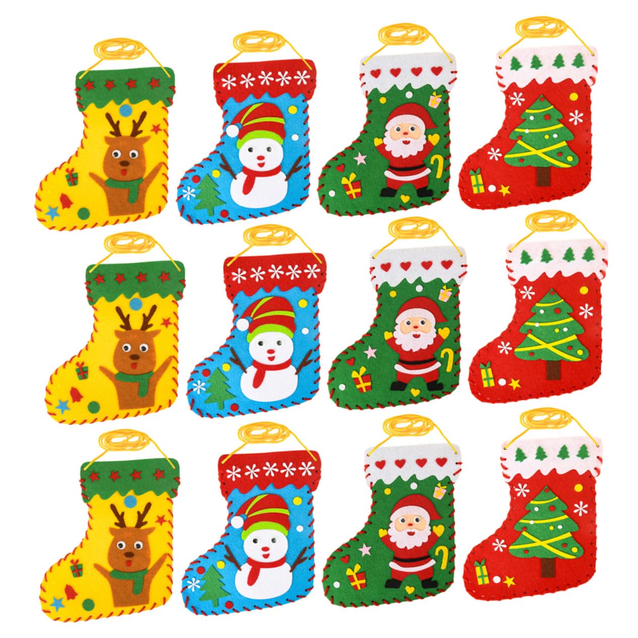 CORHAD 12pcs DIY Felt Christmas Stockings Kit for Nonwoven Sewing Craft Creativity and Hand Eye Coordination Handmade Educational for Parent Activities and Holiday Decorations