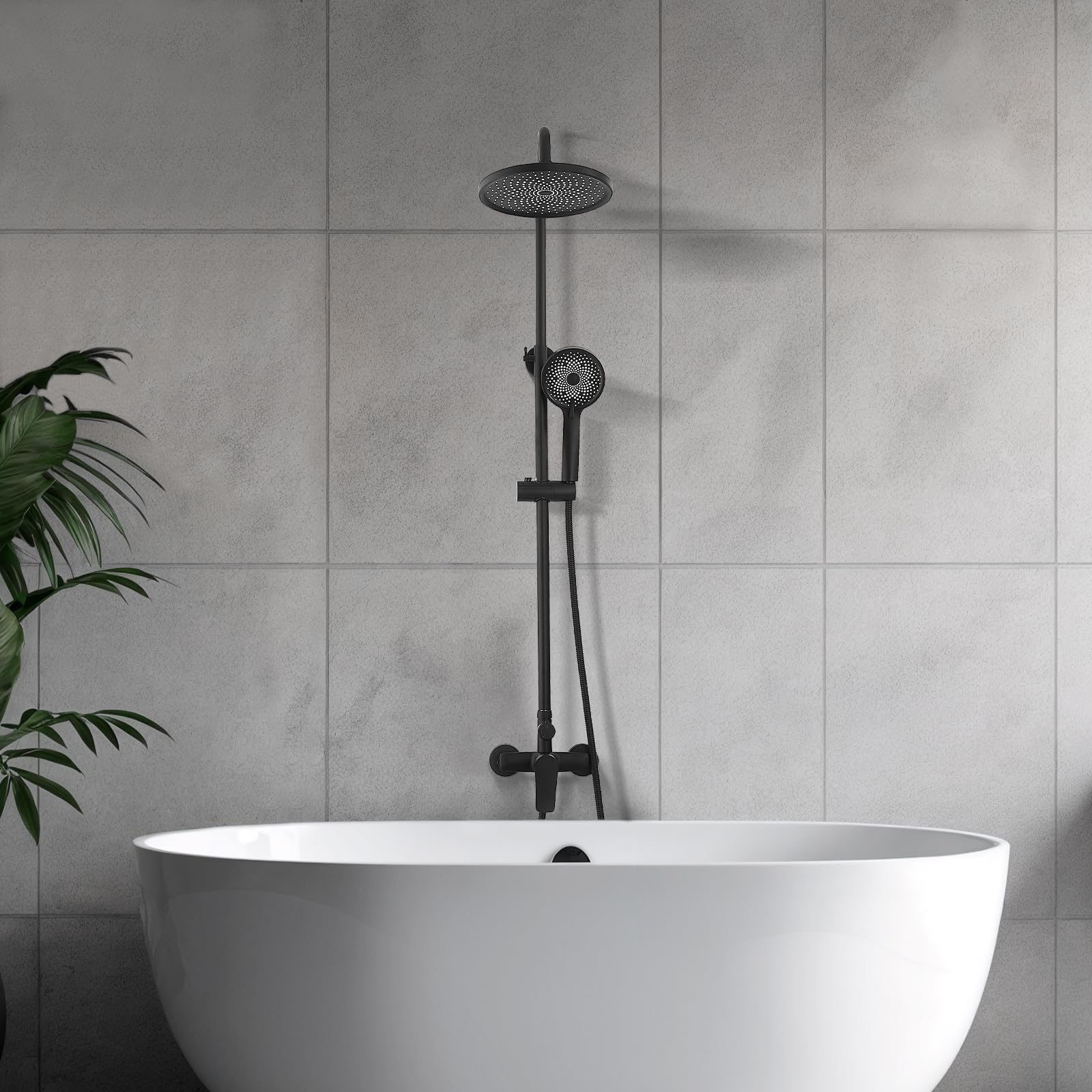 Columna de Ducha Mecánica STANEW, Conjunto de Ducha, Cuarto de Baño, Redondo Puño ABS con 3 Chorros, Mezclador Ajustable en Altura Sistema de Ducha