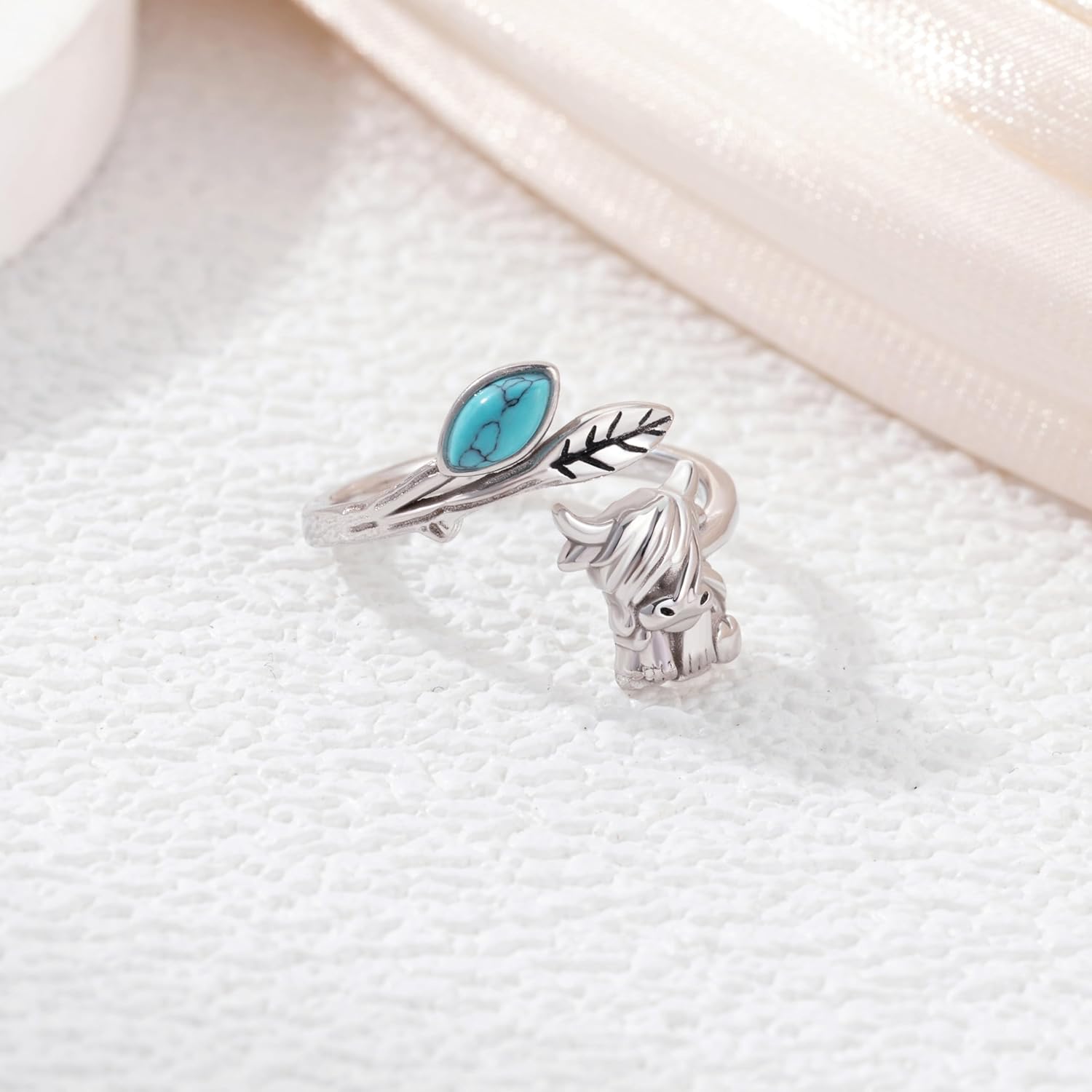 Highland Cow Ring 925 Sterling Silver Adjustable Cute Cow Open Rings Highland Cow Jewelry Gift for Women - Image 2