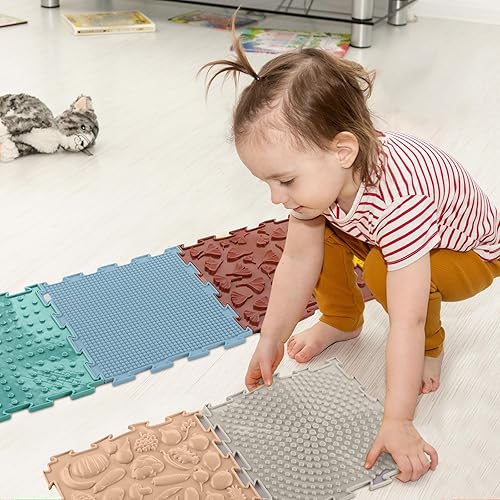 Miniatura 6 de Maitys Tapete sensorial para niños autistas, juego de masaje, tapete ortopédico de juego de rompecabezas, baldosas sensoriales texturizadas para