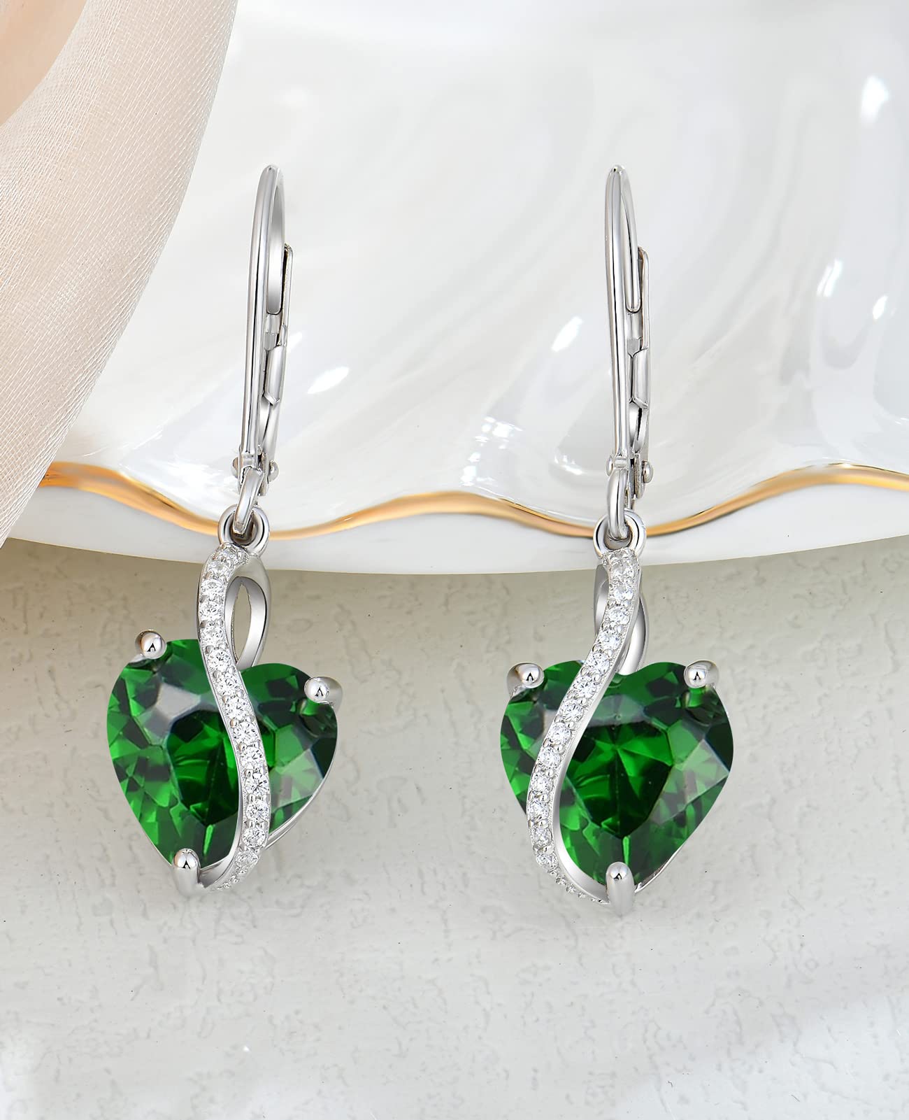 YL Boucles d'oreilles Cœur Argent 925 taillé 12 Pierres de Naissance Oxyde de Zirconium Bijoux pour Femme