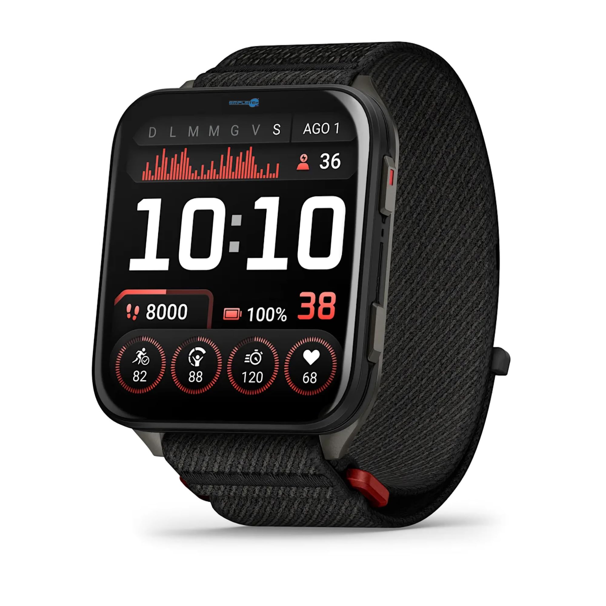 SIMPLETEK - Montre connectée avec écran AMOLED 2", verre saphir noir