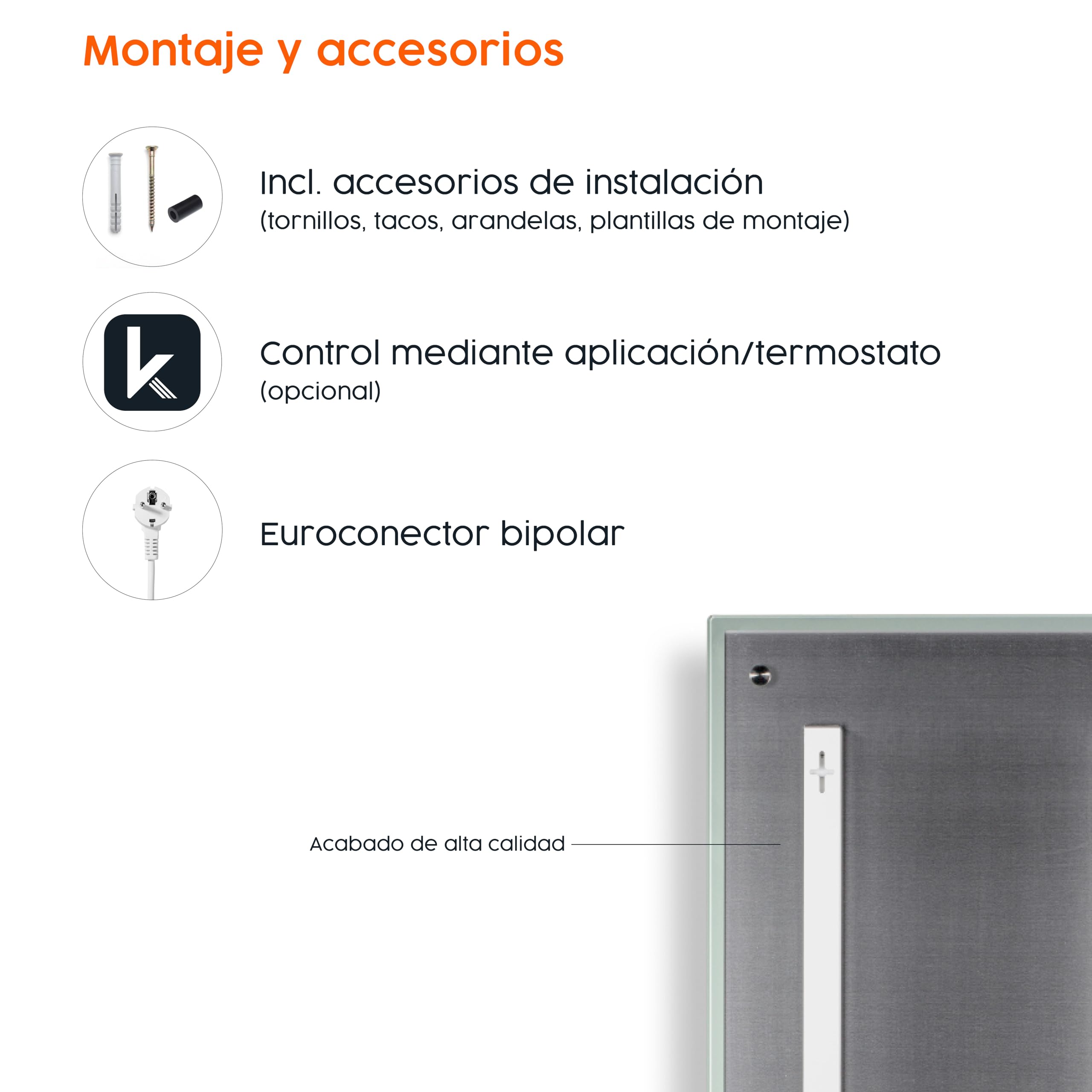 Könighaus Calefacción por infrarrojos de espejo - 450W sin marco incl. Termostato - Calefacción de espejo que ahorra energía - Calefacción por infrarrojos de pared - Calienta en 2 minutos