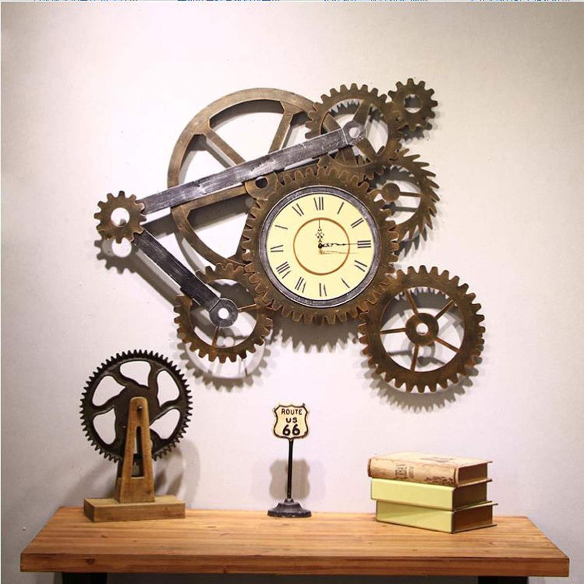 Reloj de Pared Estilo Industrial, Reloj con Engranaje Retro, silencioso Roma, Creativo for decoración Bar y cafetería