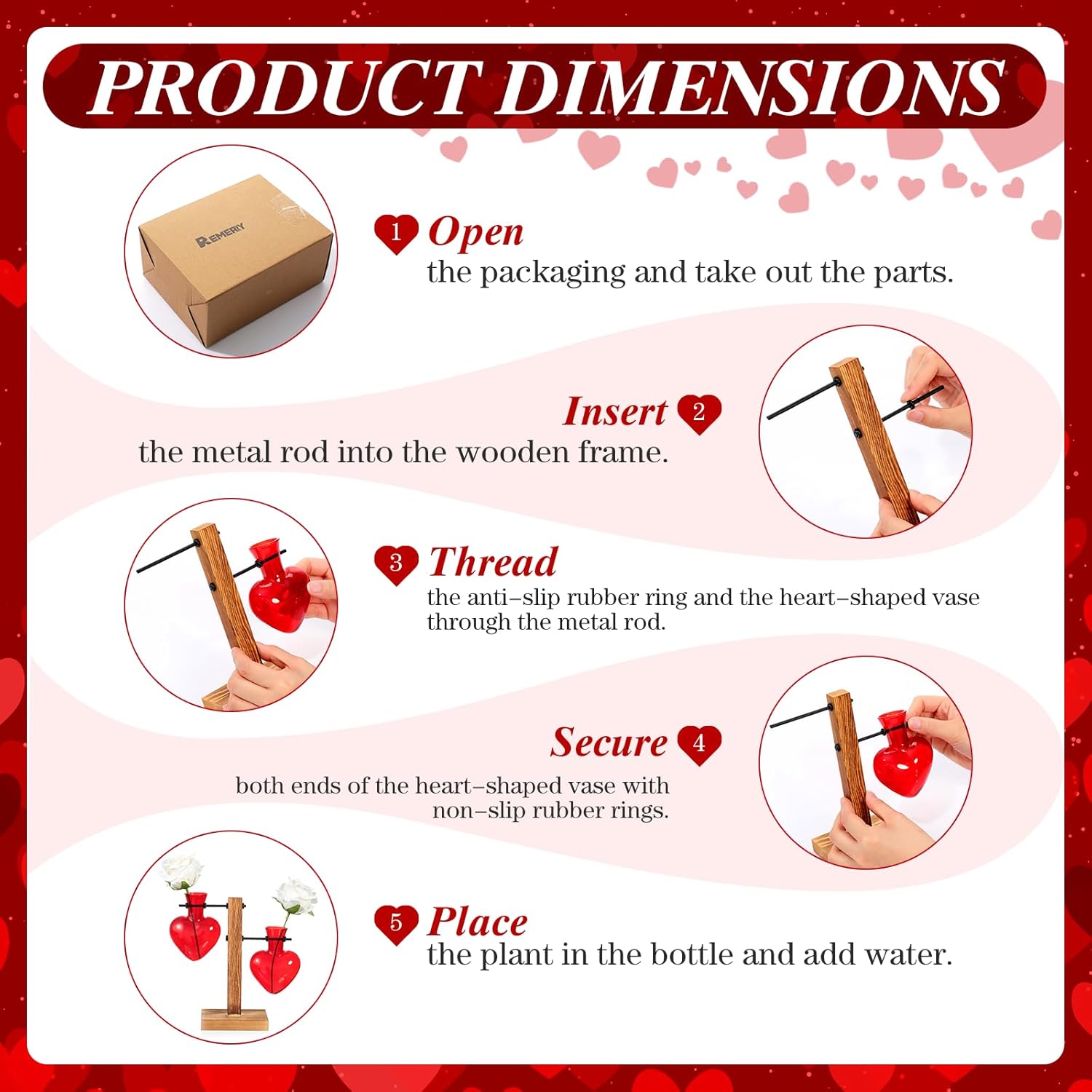 Remerry Heart Glass Plant Terrarium with Wooden Stand, Propagation Station Hydroponic Vase, Romantic Tabletop Decor for Living Room, Wedding Anniversary, Plant Lover Gift(Fresh,8 x 3.8 Inch) - Image 6
