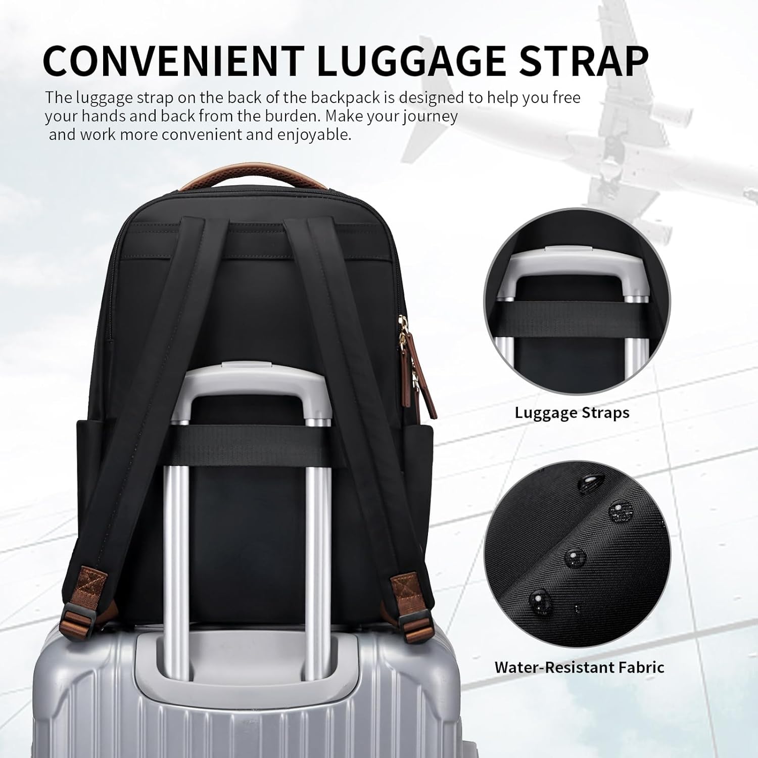 GOLF SUPAGS Laptop Backpack for Women Computer Bag Casual Daypack Fits 15.6 Inch Notebook Work Travel Backpacks (Black) - Image 4