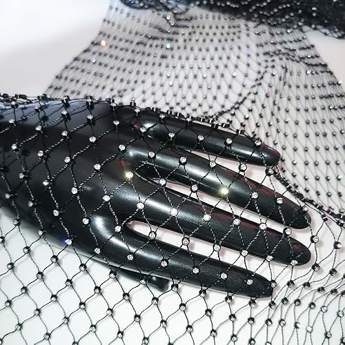 Malla elástica brillante de diamantes de imitación de 20 x 35 pulgadas, tela de red de cristal transparente de un yarda, para bricolaje, para mujer,