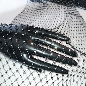 20x35 Inch Sparkling Stretch Rhinestone Mesh One Yard Clear Crystal Fishnet Fabric DIY Womens Fashion Rave Party Glitter Headband Mask Decoration 1 Yard SS08
