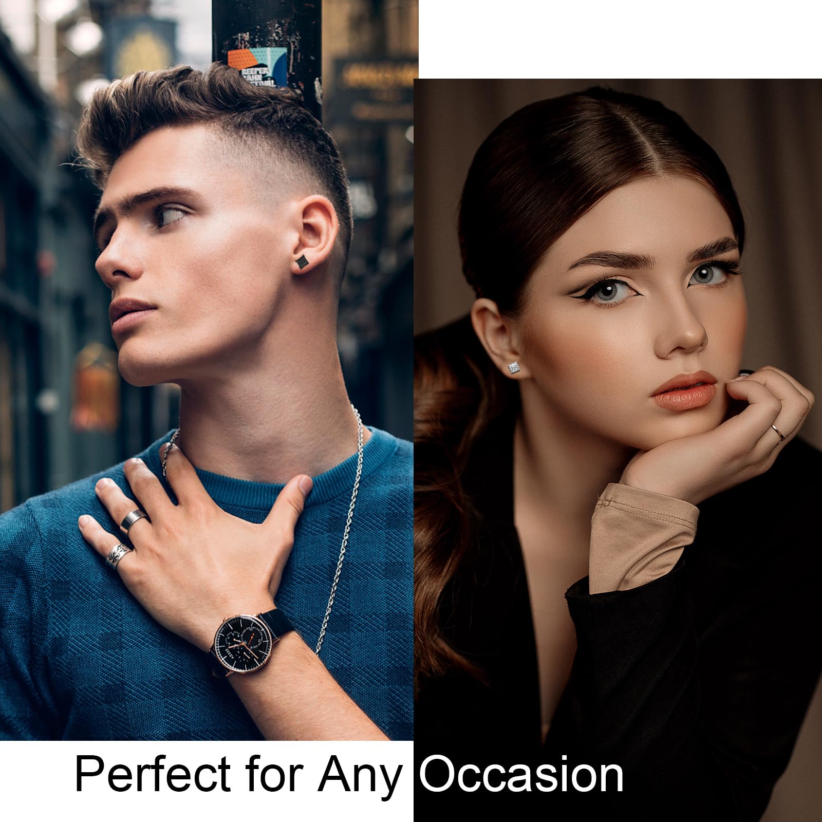 ONESING 12 Pairs Stud Earrings for Men Stainless Steel Mens Earrings Studs Hypoallergenic Cubic Zirconia Earrings for Women Men