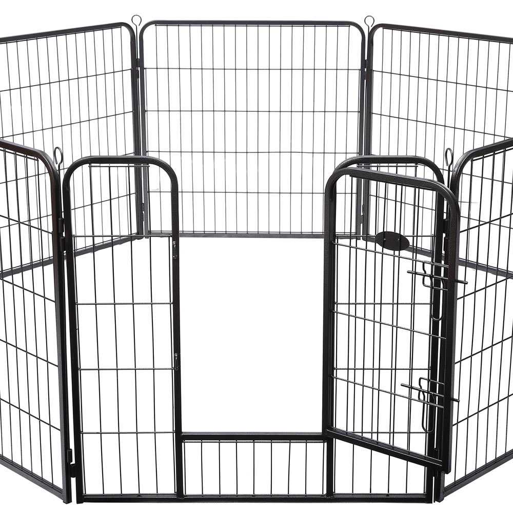 Melko Welpenauslauf Freilaufgehege für Hunde 8 Elemente je 80x100 cm Grau | stabiler Hammerschlaglack, keine scharfen Kanten, flexible Aufstellvarianten, Ø max. 240 cm, inkl. Montagematerial