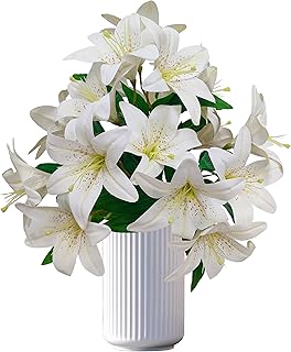 Artificial Ivory White Lilies Flowers,10Pcs Faux Lily Flower,20''Tiger L...