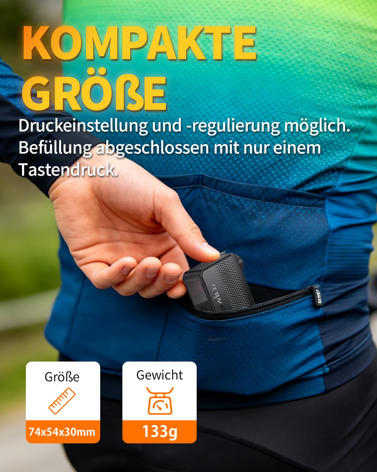 TOWILD A13 Akku Luftpumpe Fahrrad Elektrisch 130 PSI Tiny Fahrradpumpe mit Digitalem Manometer Automatische Abschaltung Elektrische Luftpumpe mit Presta- und Schrader-Ventil für E-Bike, MTB Rennrad