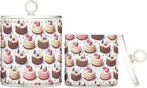 Paquete de 2 dispensadores de soporte Qtip con tapas, contenedores de almacenamiento de plástico Kawaii para tartas, recipientes de baño para bolas
