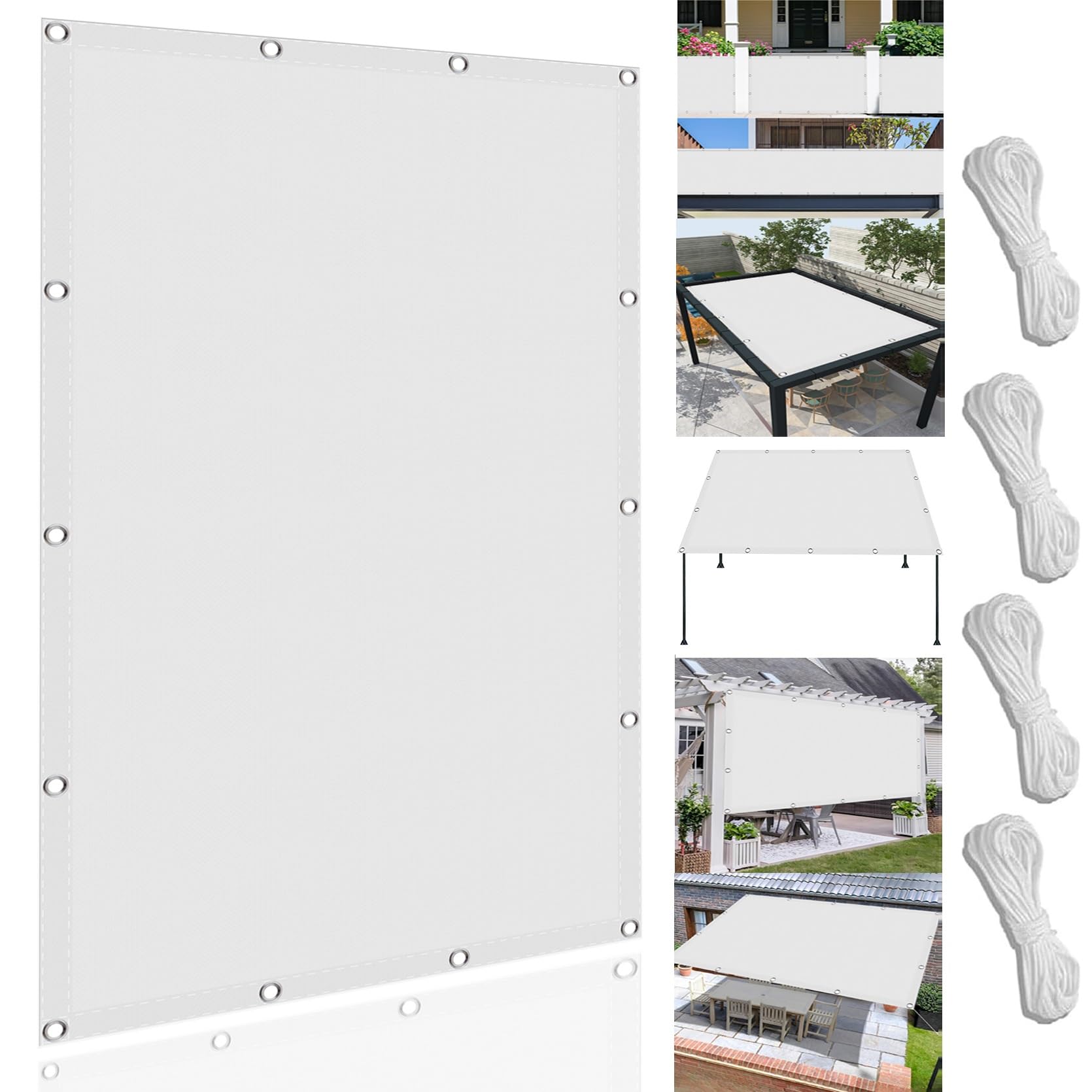 Voile d'ombrage contre la chaleur et la pluie rectangulaire blanc 140x320